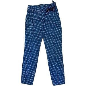 Zara Basics- Navy / White Polkadot Skinny Crop Pant w/ Built In Tie- SIze S